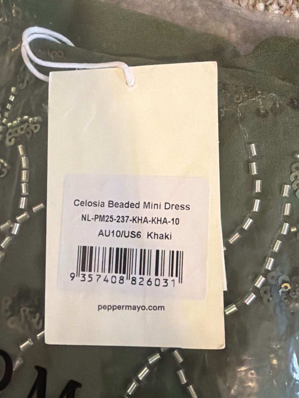 NWT Peppermayo Olive Green Beaded Cowl Mini Dress Cutout Size 6 - Picture 6 of 6